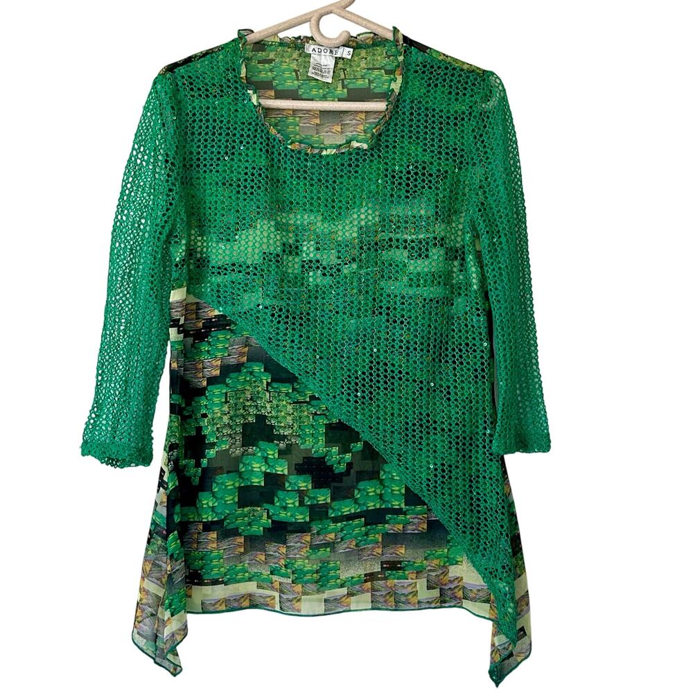 Vintage Adore asymmetric sheer layered unique 90s Y2K crochet maximalist artsy S